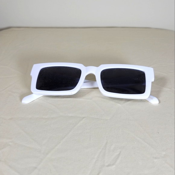Rare ZeroUV White Retro Modern Square Flat Lens Flat Top Sunglasses C732 - Picture 2 of 8